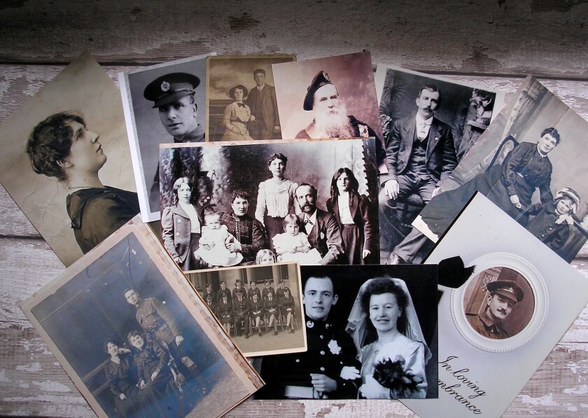 Family looking at genealogy records