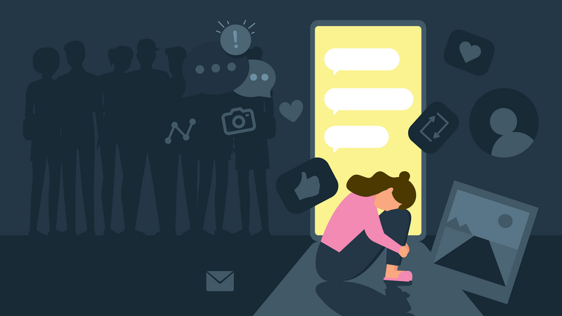 Lonely person using social media